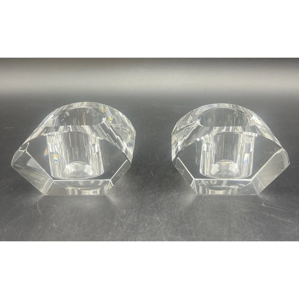 VTG Crystal Cut Votive Candle‎ Holder Set OLEG CASSINI Signed Set of 2